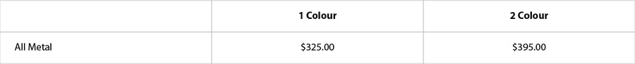 Table comparing prices for 'All Metal' product in two different color options.