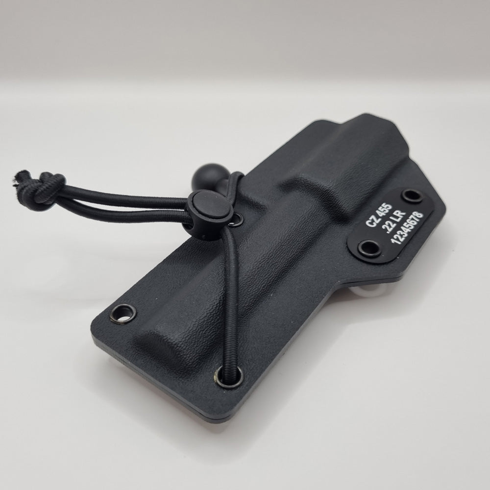 Black bolt protector with information on a white background.